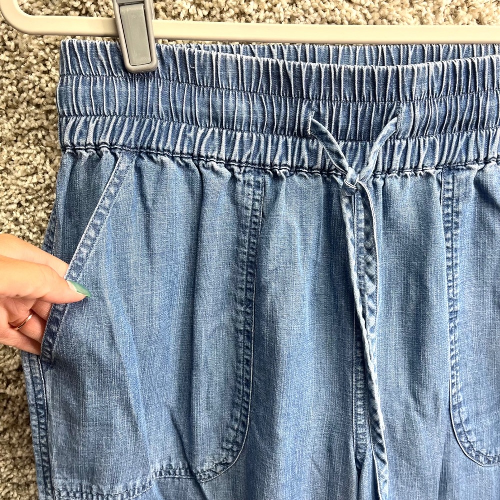 Quince Pants Women's Medium Indigo Pull-On Tencel Lyocell Chambray Wide Leg - Picture 2 of 7